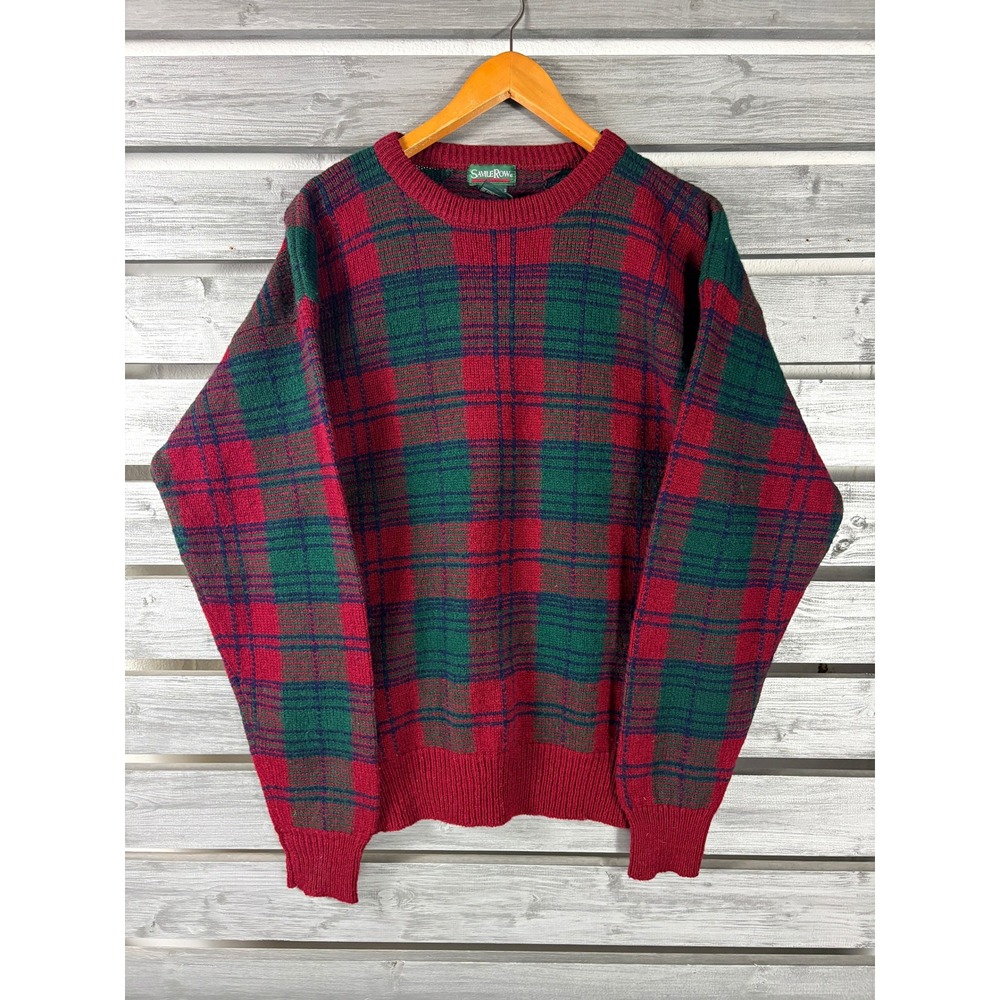 Vtg Savile Row Mens Tartan Madras Plaid 100% Shetland Wool Crewneck Sweater M